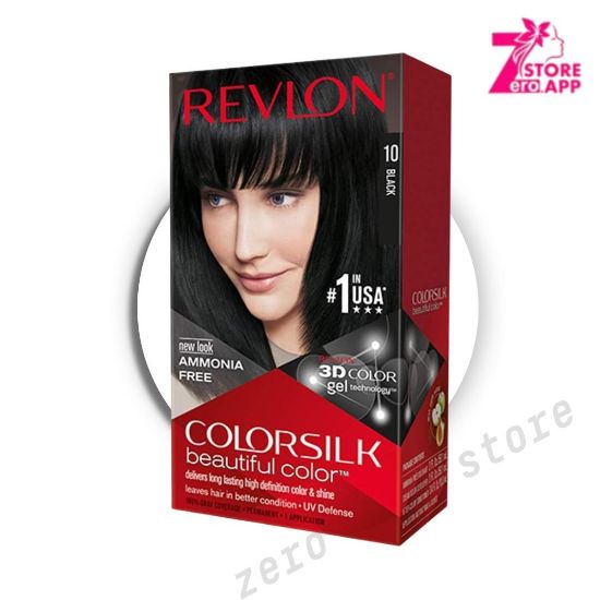 صورة صبغة شعر دائمة من ريفلون كولور سيلك، رقم 10، لون أسود، خالية من الأمونيا