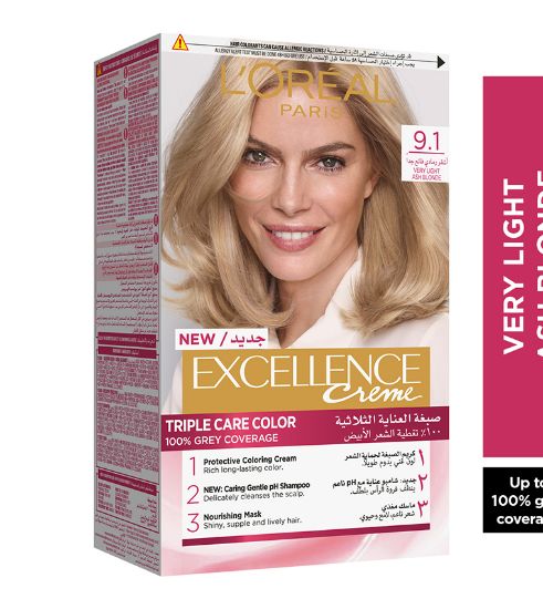 صورة صبغة الحماية الثلاثية ايكسلنس اشقر رمادي فاتح جداً 9.1 من لوريال باريس
