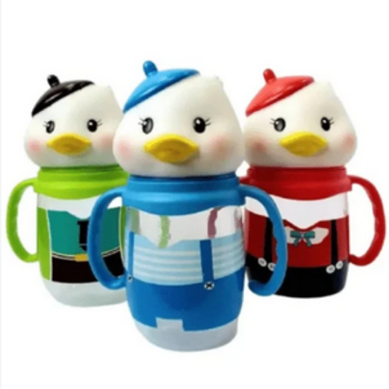 صورة زجاجة رضاعة للأطفال بمقبض على شكل فم البطة سعة 300 مل، لون أخضر