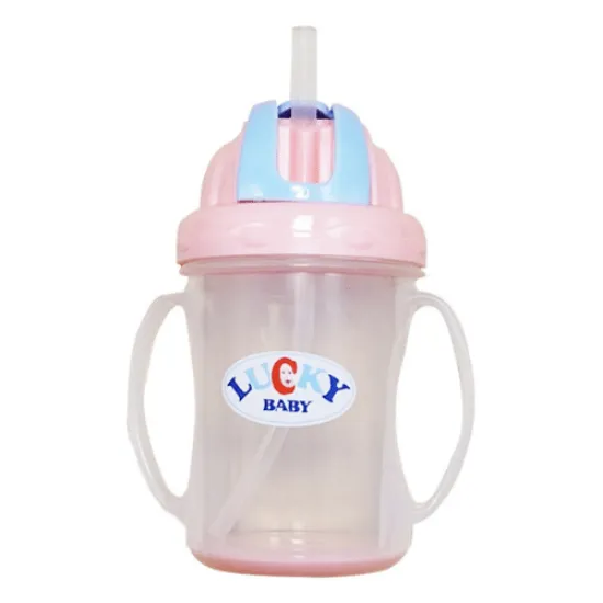 صورة كوب لاكي للشرب بيد وشاليموه 240 مل بينك