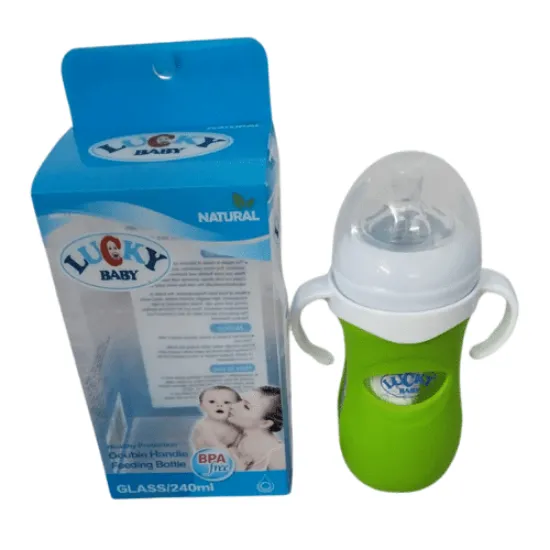 صورة ببرونة ناتشورال زجاج بغلاف سيليكون من لاكي بيدين 240 مل – اخضر