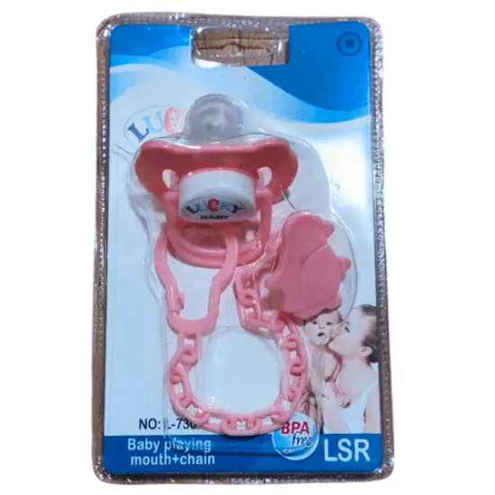 صورة سكاتة مشطوفة لاكي بالسلسلة حلمة سيليكون لون بينك