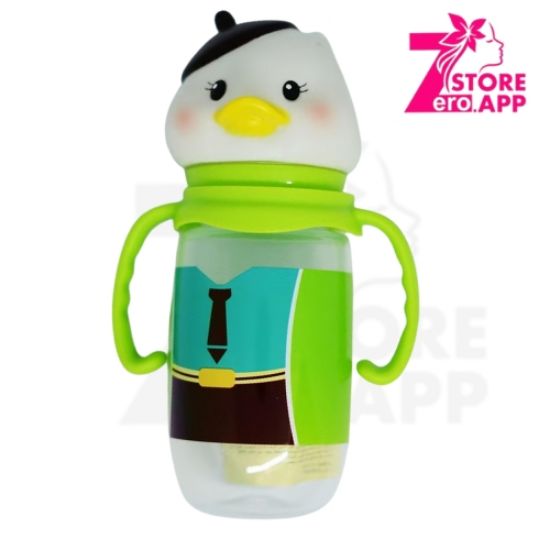 صورة زجاجة رضاعة للأطفال بمقبض على شكل فم البطة سعة 300 مل، لون أخضر