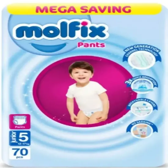 صورة مولفيكس حفاضات اطفال بانتس عبوة ميجاجونيور مقاس 5 - 70 حفاضة