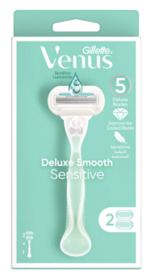 صورة مقبض ماكينة حلاقة فاخر ناعم ولطيف على البشرة الحساسة مع شفرتين بديلتين باللون الأخضر