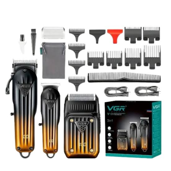 صورة ماكينة حلاقة شعر VGR 644 للرجال، ماكينة حلاقة احترافية لاسلكية للحية وشفرة حلاقة كهربائية للرجال، قابلة لإعادة الشحن، طقم قص شعر مكون من 3 قطع بشاشة LED، طقم عناية شخصية للرجال