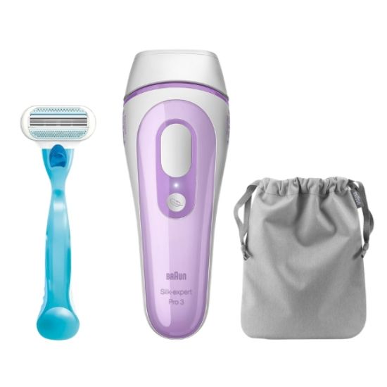 صورة ماكينة ازالة الشعر بالنبضات الضوئية المكثفة سيلك اكسبرت برو 3 للنساء من براون PL3011 , ابيض