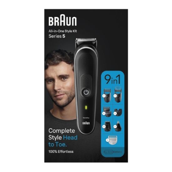 صورة ماكينة حلاقة براون 9 في 1 قابلة للشحن للاستعمال الرطب والجاف، اسود - MGK5420