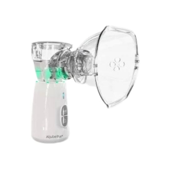 صورة جهاز استنشاق بخار شبكي إلكتروني بالموجات فوق الصوتية مزود بـ 2 قناع وجه و2 بطارية للبالغين والأطفال من الجبيهة