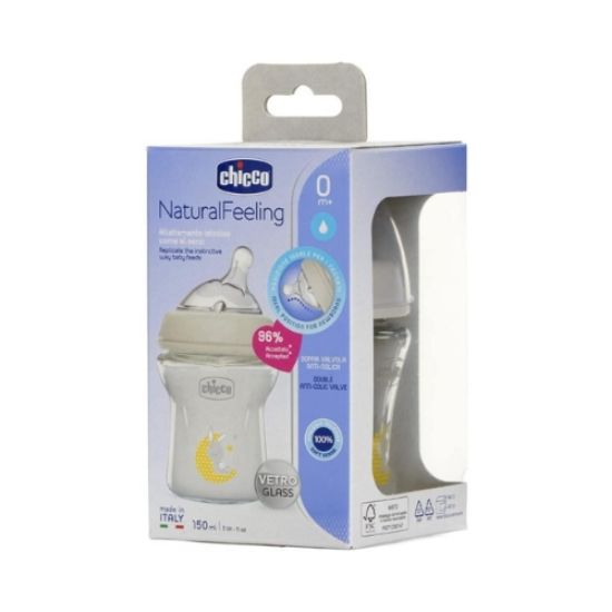 صورة زجاجة شيكو ناتشورال فيلينج ذات التدفق البطيء، سعة 150 مل، مناسبة للأطفال من عمر 0 ​​أشهر فما فوق.